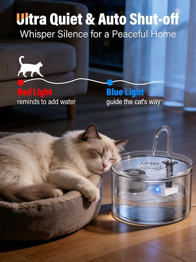 Glass Water Fountain Replacement Pump, Ultra Quiet Auto Shut-off Pump with Light, Only Compatible with LuvMypett GF222 Pet Water Dispenser