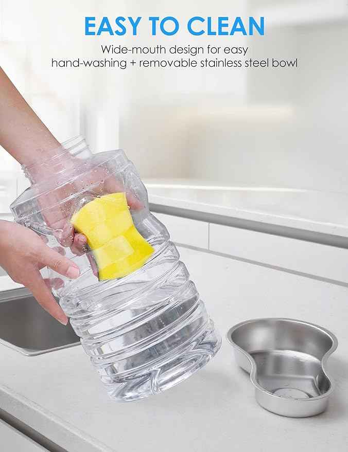 2.1 Gallon Automatic Dog Water Dispenser【Wide Mouth for Easy Hand-in Cleaning】【Removable Stainless Steel Bowl】, Gravity Refilling Large Capacity for Cats and Dogs, Multi-Pet Homes
