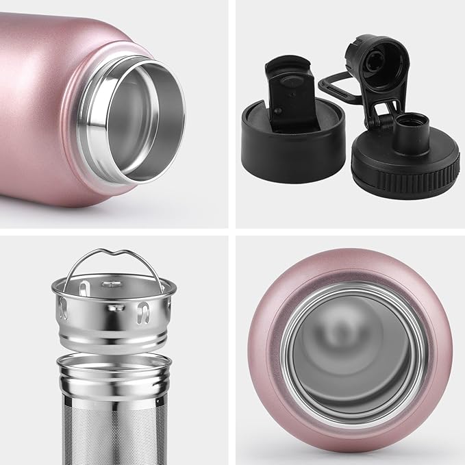 Sivaphe Infuser Water Bottle with Removable Strainer for loose leaf Tea 18/8 Stainless Steel 32 oz Insulated Tea Tumbler Gift for Women Rosegold