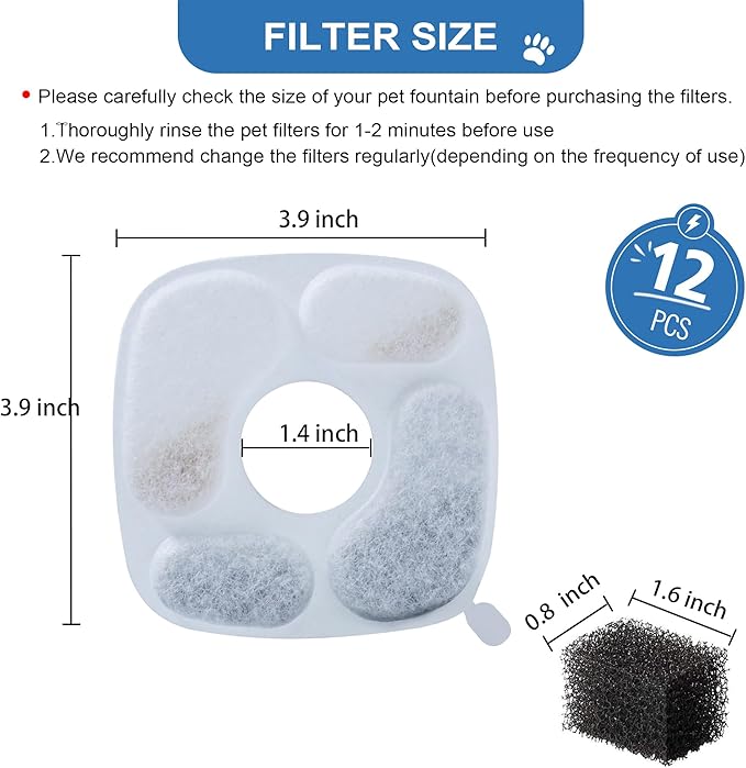 RBAYSALE Cat Water Fountain Filter, 24 Pcs Replacement Filters for 95oz/2.8L Automatic Pet Fountain Cat, Dog Water Dispenser, 3 Triple Filtration System