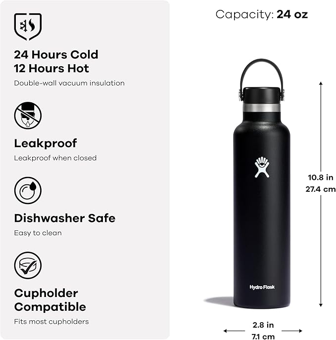 Hydro Flask Water Bottle - Insulated Stainless Steel - Non Spill, Leakproof in 24 Oz Moonshadow Purple