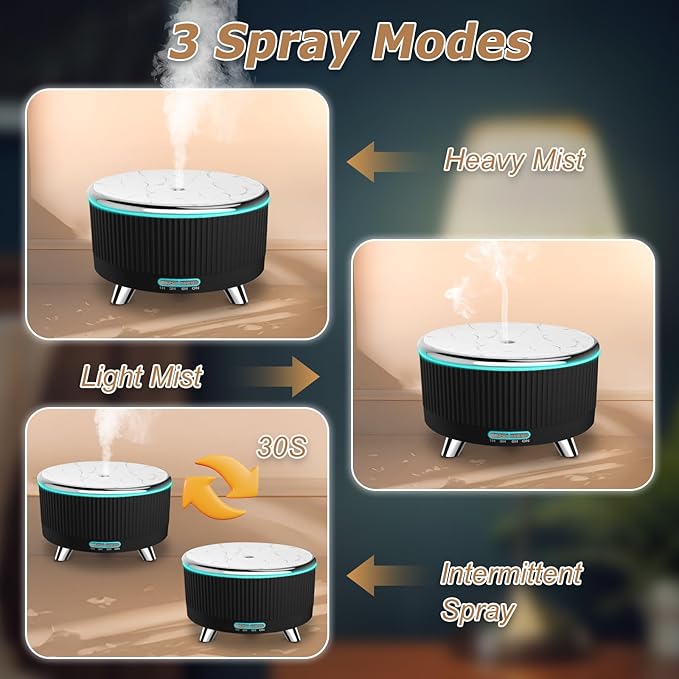 Essential Oil Diffuser for Large Room 500ml,Diffusers for Home with R/C,Aromatherapy Diffuser Waterless Auto Off,Cool Mist Humidifier 7 Colors Light & 3 Mist Modes for Bedroom Office Black Silver