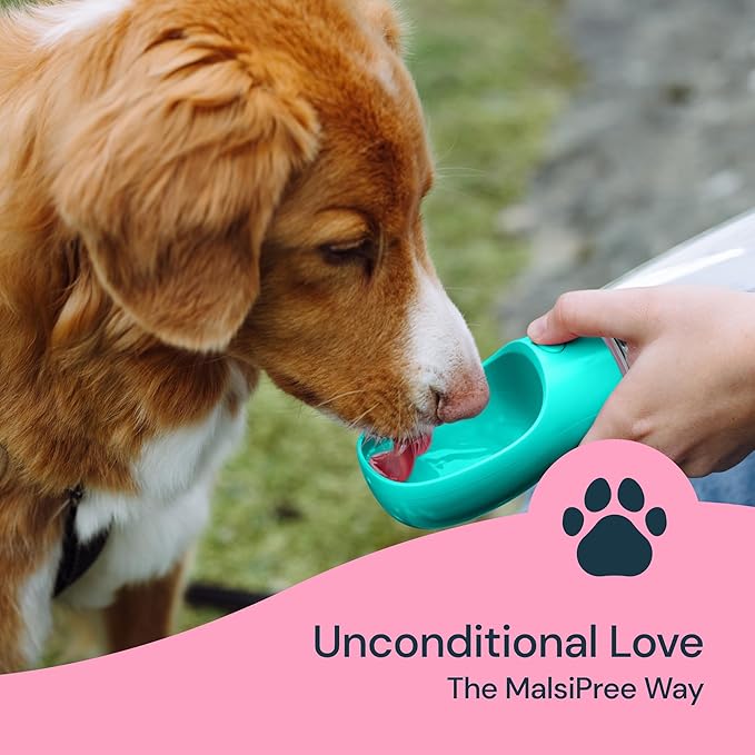 MalsiPree Portable Dog Water Bottle - 19 Oz, Blue - Leak-Proof Water Bowl Dispenser with Lock for Hiking, Travel & On-The-Go - AquaVibe
