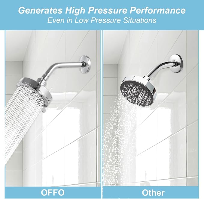 OFFO Shower Head, High Pressure Shower Head with Pause Mode, 9 Mode Fixed Showerheads for Strong Water Flow & Relaxing Shower Experience, Chrome - AquaVibe