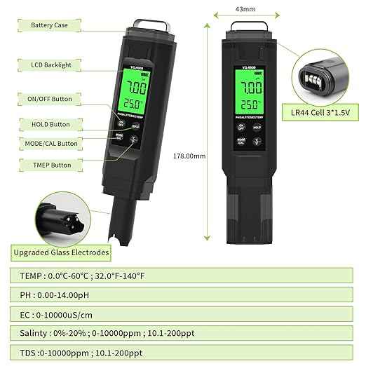 PH Meter,5 in 1TDS Meter,Salinity Tester,EC Meter,Temp,pH Meter for Water,TDS Meter Digital Water Tester,EC Meter Hydroponics,pH Tester Digital PPM Meter,Pool Salt Tester.