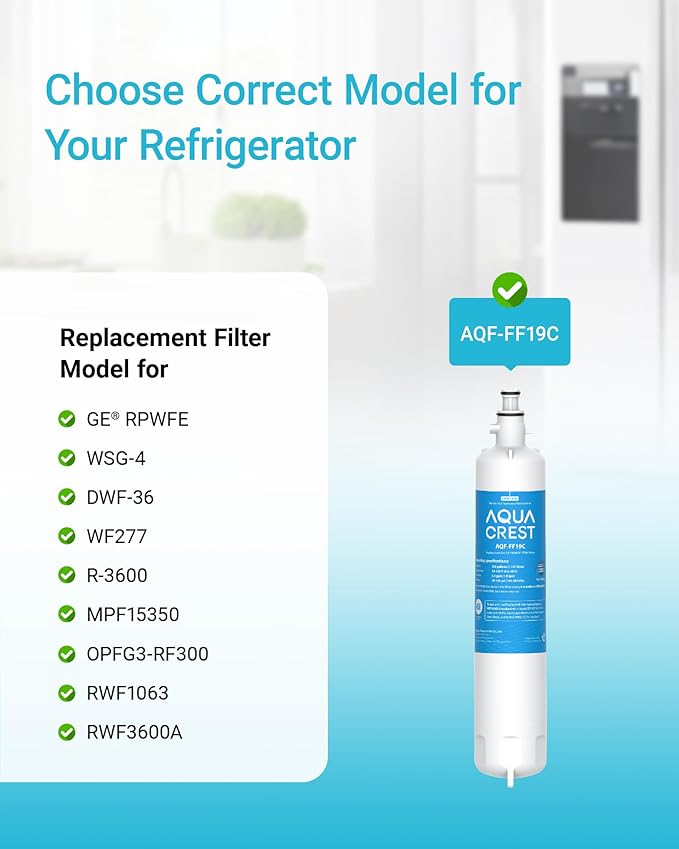 AQUA CREST Replacement for GE® RPWFE, RPWF (with CHIP) Refrigerator Water Filter, Compatible with GYE22HMKES, GYS22GMNES, GYE22HBLTS, DFE28JSKSS, GFE28HMHES, GNE29GYNFS, GFE28GYNFS, 2 Filters