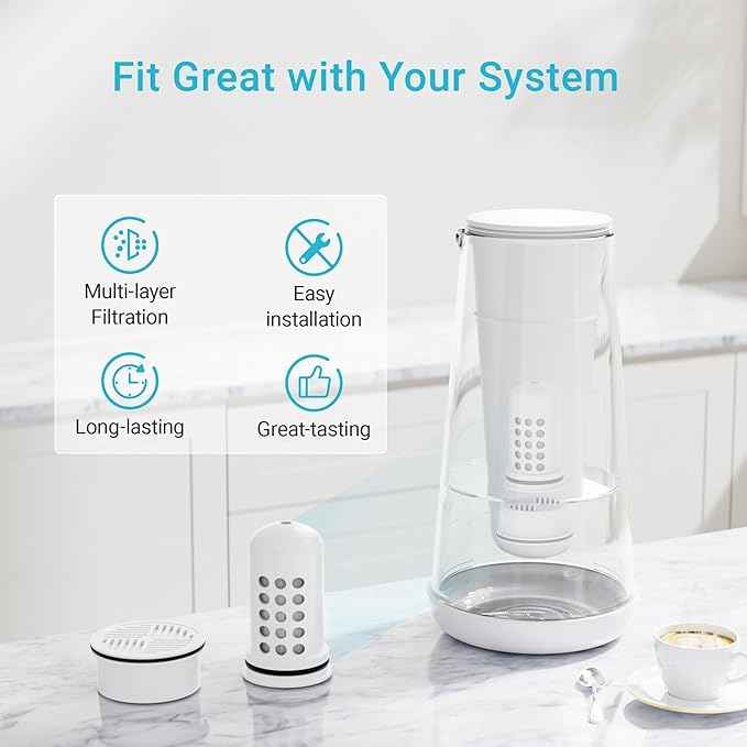 AQUA CREST Water Filter Compatible with LS Home Pitcher and Dispenser Systems, Replacement for LS Water Filter, Reduces Chlorine, 1 Membrane Micro Filter and 6 Activated Carbon Filter