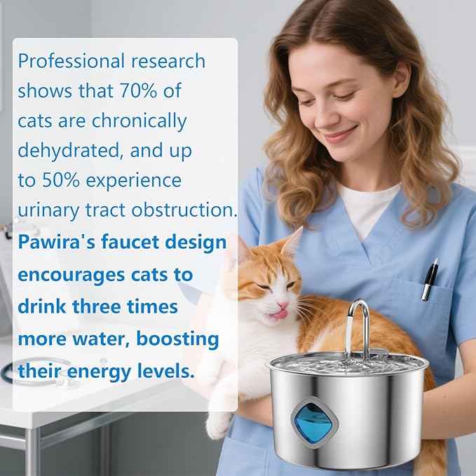 Water Fountain for Cats, with 10 Filters - Silent Pump, Dog & Cat Water Fountains, 3.2L / 108oz with Water Window (Water Fountain + Filter * 10)