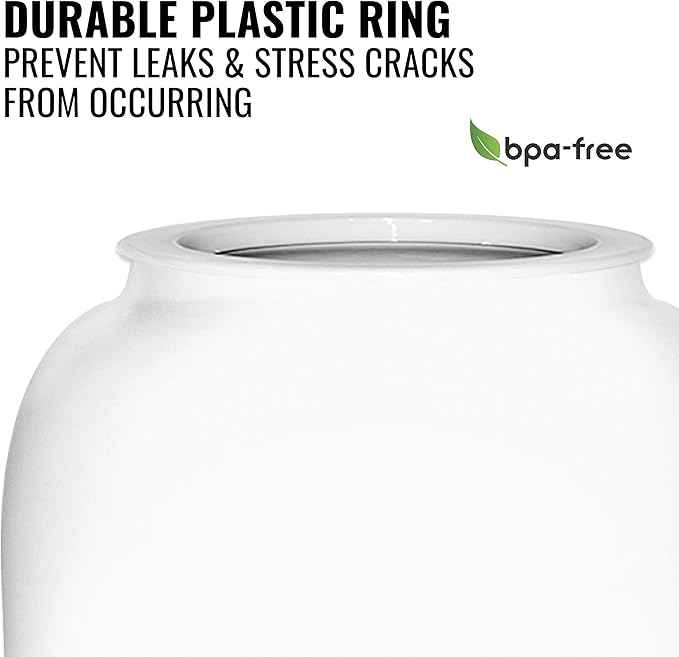 Geo Sports Porcelain Ceramic Crock Water Dispenser, Stainless Steel Faucet, Valve and Lid Included. Fits 3 to 5 Gallon Jugs. (Solid White)