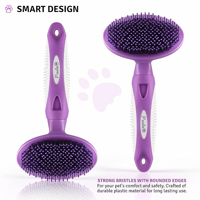 Round Bristle Pet Brush for Dogs and Cats - Soft Dog Brush for Grooming Short or Long Hair - Gentle Tool for Sensitive Skin Removes Dander, Dirt, and Detangles (Purple) - AquaVibe