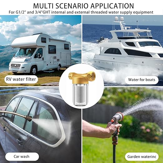 Upgraded Reusable Brass Washing Machine Water Filter, 40 Micron Visible Washer Water Filter System, for Washing Machine, Heater, Camping, Garden, Anti Scale Protecting Sediment Filter