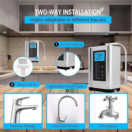 Alkaline Water Ionizer Machine 729, Built-in a Filter, Produces pH 4-10.5 Water, 7 Water Settings, Up to -570mV ORP, 8000L Per Filter, Silver