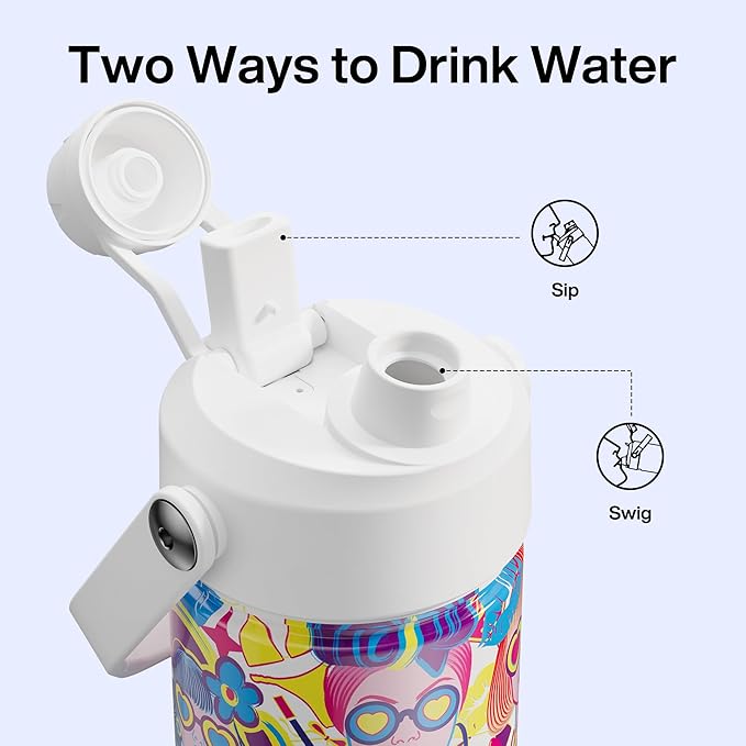 ENCOOL Insulated Water Bottle with Straw Stainless Steel Water Bottle, Leak-Proof, BPA-Free, Double Wall Vacuum Keeps Cold for 24 Hours for Sports, Travel, School (26 oz, Vivid Icon)
