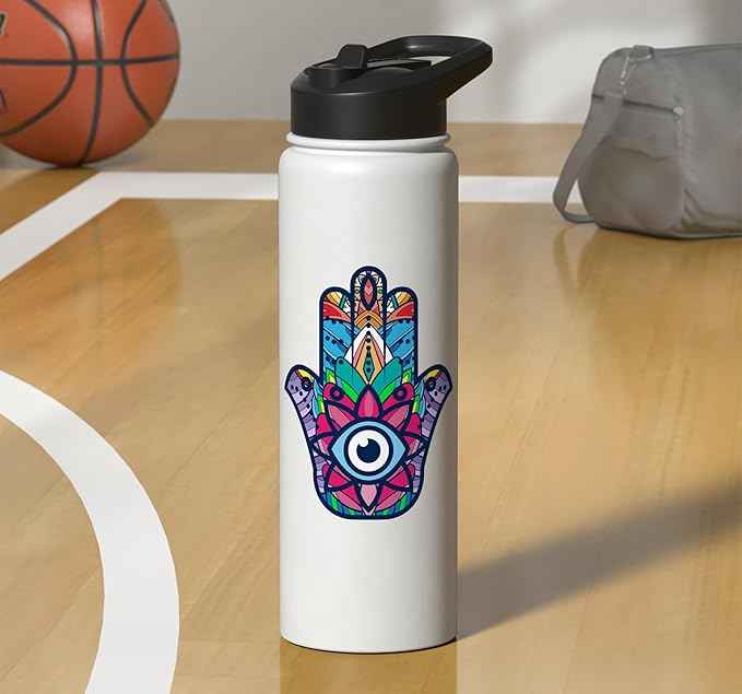 Colorful Nazar Amulet Hamsa Symbol Blue Evil Eye Ornament Stainless Steel Insulated Water Bottle