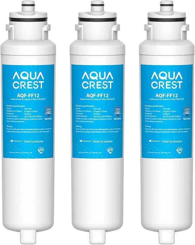 AQUACREST DW2042FR-09 Refrigerator Water Filter, Compatible with Daewoo DW2042FR, Kenmore 46-9130, DW2042FR-09, Aqua Crystal DW2042F-09 (Pack of 3)