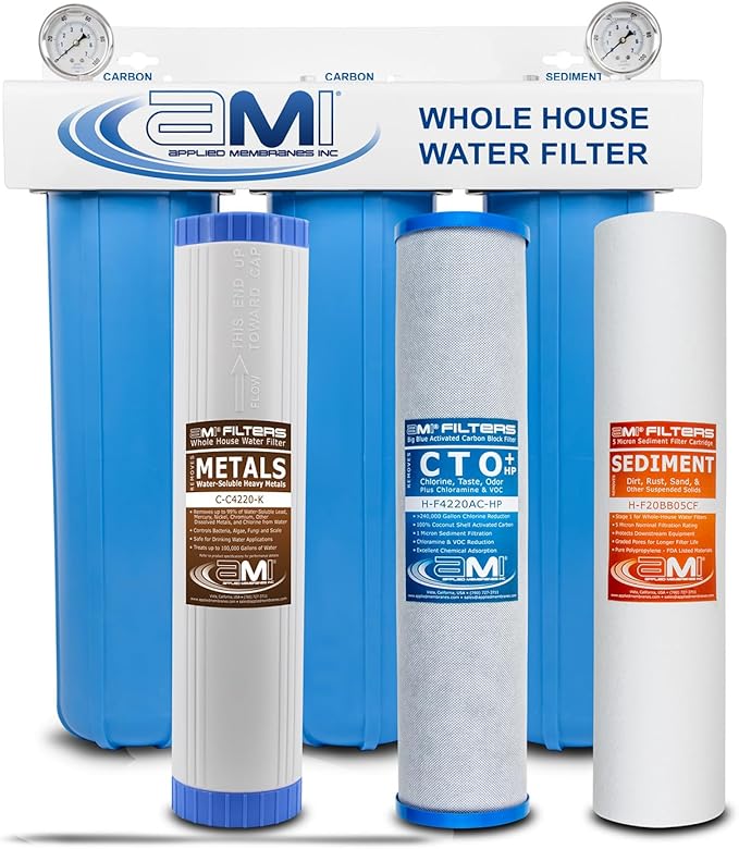 Applied Membranes Inc. 3-Stage Whole-House Water Filter System, 4.5x20-Inch Heavy-Metal, Sediment, and Chemical Water Filter Cartridge