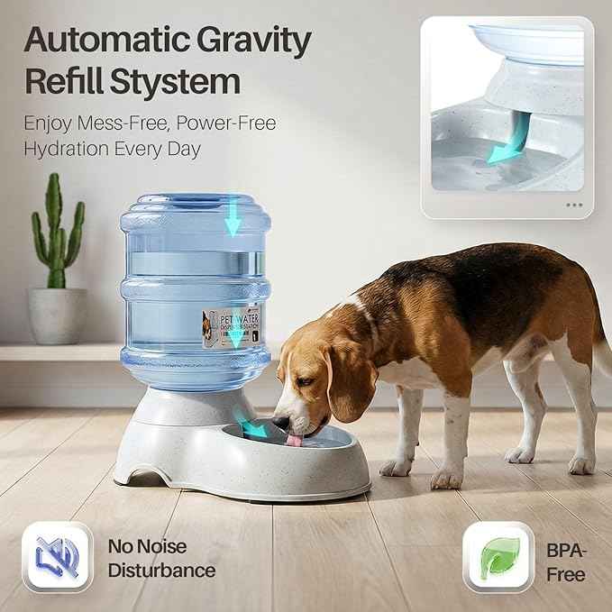 Flexzion Automatic Pet Feeder & Waterer Set of 2 Pack, Self Feeding Replenish Dog Cat Bowls, Gravity Food & Water Storage Container Fountain Jug Pet Supplies Plastic Skid Proof Rubber Feet (1 Gallon)