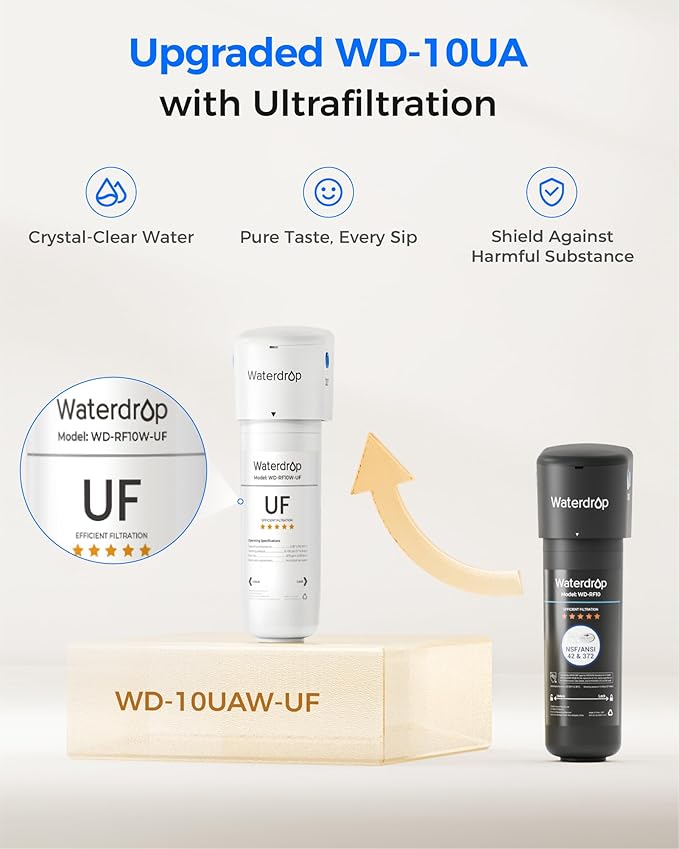 Waterdrop 10UAW-UF 0.01 μm Ultra Filtration Under Sink Water Filter System and Waterdrop RF10W-UF 0.01 Micron Water Filter