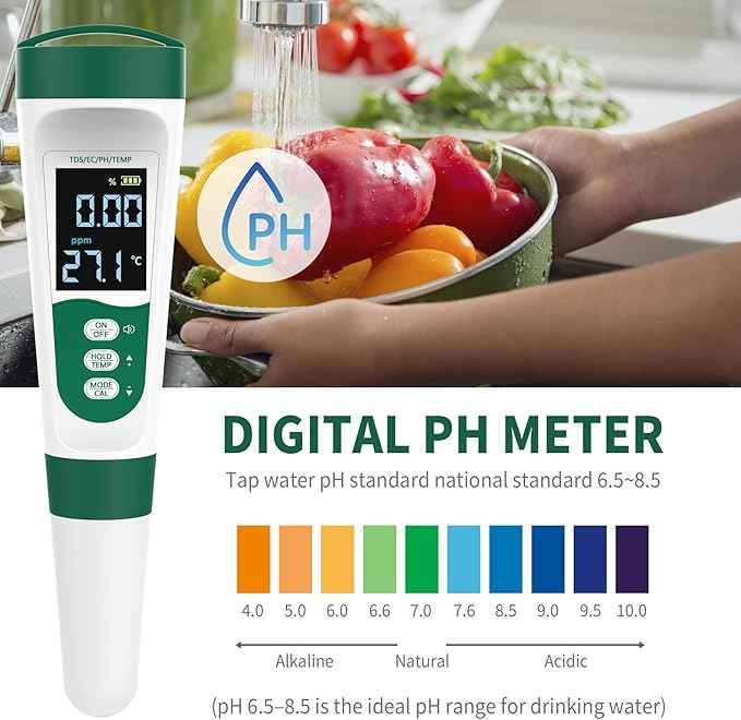 5-in-1 Digital PH Meter, with Voice Function, PH/TDS/EC/Temp/Salt Pool Salt Tester, Waterproof & Rechargeable Pen Meter for Swimming Pools, Fish Tank, Aquariums & Hydroponics
