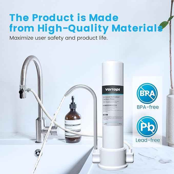 Vortopt Countertop Water Filter F8-Faucet Filtration System for Kitchen Sink,Reduces 99% Chlorine,Heavy Metals,Bad Odors,Includes 1 Filter.
