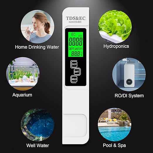Most Accurate So Far 4-in-1 Instant Read TDS Meter - Measures TDS, EC, & Temperature (°C/°F) - Digital Water Testing Kit for Tap, Well, Pool, Hydroponics, Aquarium, RO/DI System White