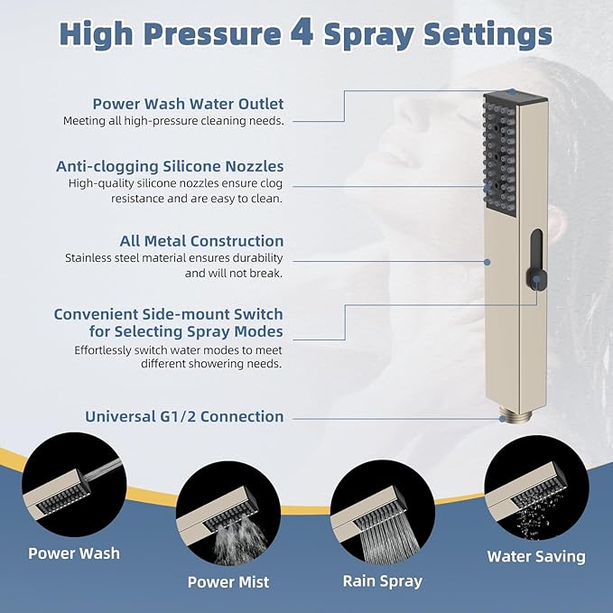 Hibbent All Metal 10'' Filtered Rainfall Shower Head, High Pressure Showerhead combo with 4-mode Handheld Spray, 12'' Extension Arm, Extension Bar with Holder, Shower Filter, Brushed Nickel