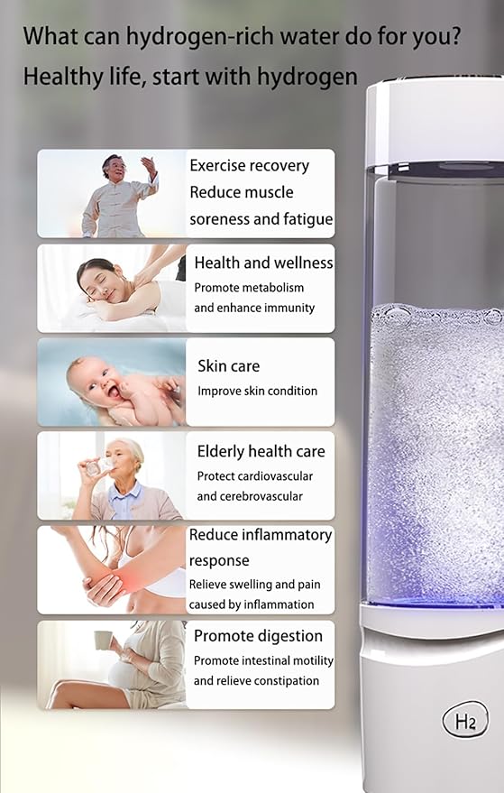 Hydrogen Water Bottle Alkaline, Hydrogen H2 Water Infuser & Hydrogen-Rich Water Machine, Portable & Travel Friendly and Daily Drinking