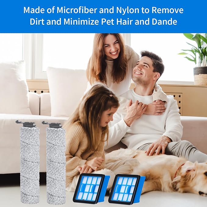 3882 Crosswave OmniForce Replacement Roller & Filters Compatible for Bissell Wet Dry Vacuum Cleaners (Models 3882/3883/3967F/3970F) - 4 Filters, 2 Rollers & 1 Cleaning Brush Included - AquaVibe