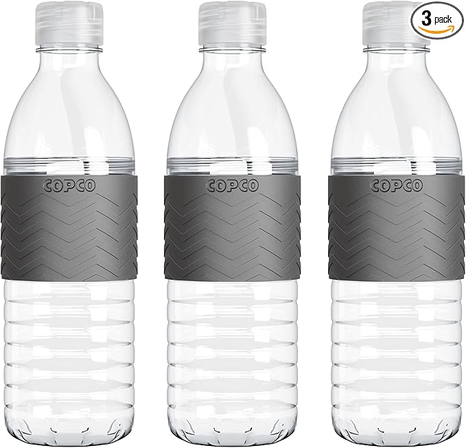Copco Hydra 16.9 oz Tritan Water Bottle with Spill Resistant Lid & Non-Slip Sleeve, Set of 3 - BPA-Free, Dishwasher Safe, Fits Cup Holders, Great for Gym, Travel, Office - Durable & Lightweight (Grey)