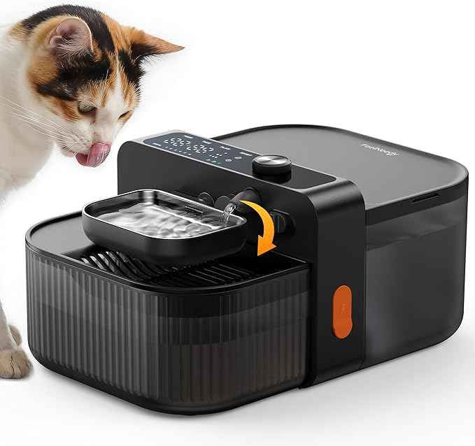 FEELNEEDY Wireless No Filters Cat Water Fountain, Wastewater Separation, Stainless Steel Bowl, 3000mAh 3.5L Pet Water Fountain for Indoor Cats & Dogs Dispenser, Black