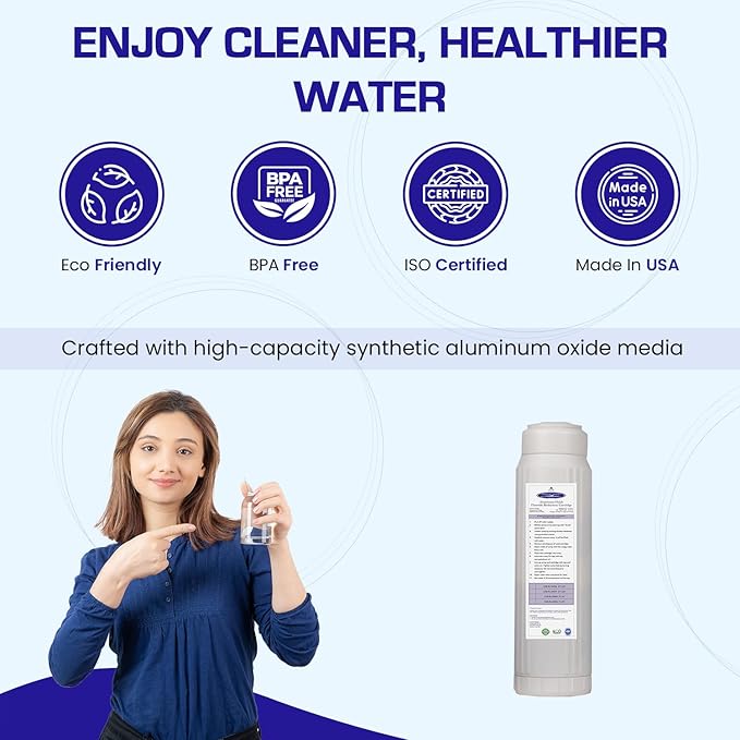 Crystal Quest Aluminum Oxide Fluoride Reduction Filter Cartridge, 2-7/8” x 9-3/4, Advanced Media, 0.5 GPM Flow Rate, Reduces Fluoride Up to 4,500 ppm, Long-Lasting, Easy Installation & Maintenance