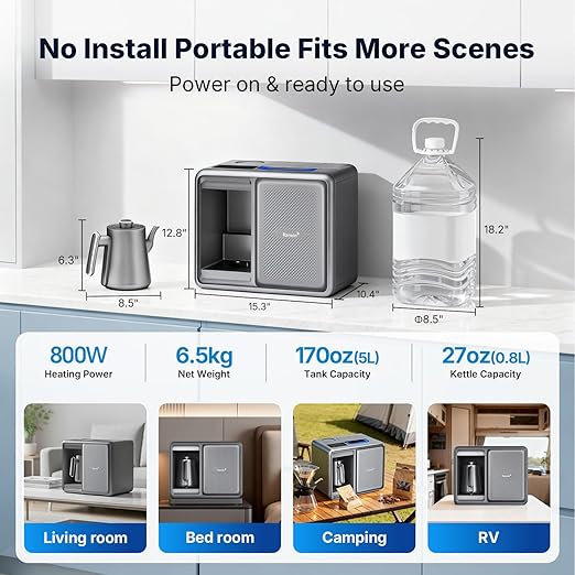 Ranein Countertop Water Filter with Instant Hot Water, Portable Reverse Osmosis Water Purifier, Temperature Adjustable RO Water System for Kitchen, Office, Apartment & RV, Reduces TDS and Chlorine