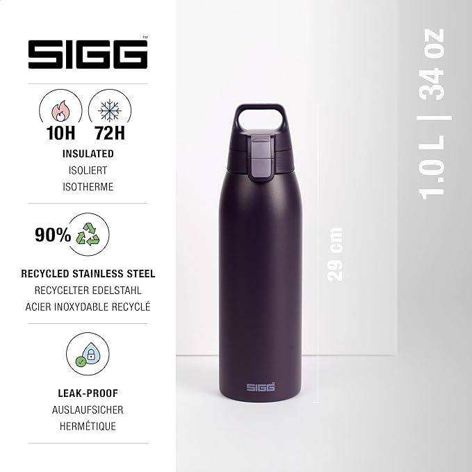 SIGG - Shield Therm- Stainless Steel Insulated Water Bottle - Carbonated Drinks, Leakproof, BPA Free, Recycled, 25, 34Oz