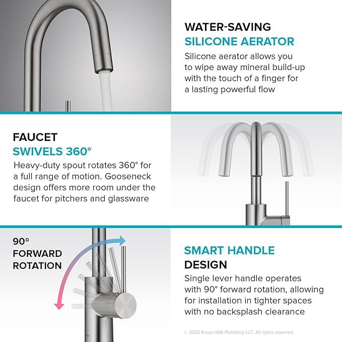 KRAUS Oletto Single Handle Kitchen Bar Faucet with QuickDock Top Mount Assembly in Brushed Brass, KPF-2600BB
