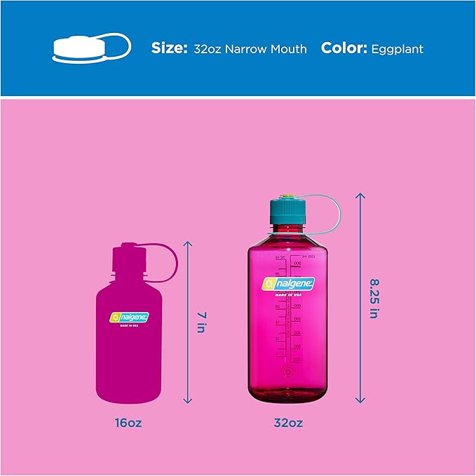 Nalgene 32 oz Narrow Mouth Water Bottle | BPA-Free, Durable & Leak Proof, Lightweight Bottle for Gym, Office & Travel, Eggplant