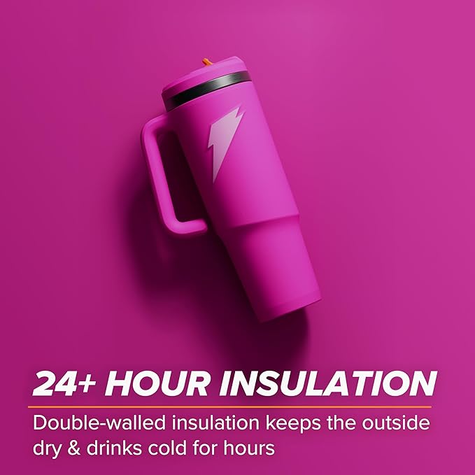 Gatorade Crossover Stainless Steel Tumbler Water Bottle, Pink, Double-Wall Insulation, 36 fl oz