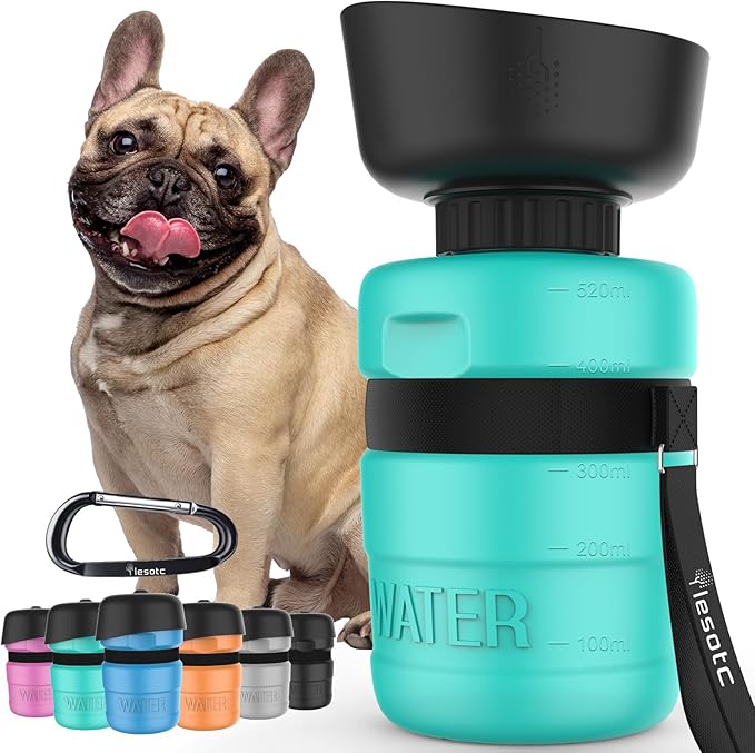 Lesotc Dog Water Bottle, Portable Water Dispenser with Bowl, Leak Proof Pet Travel Squeeze Bottle, Puppy Essentials Dog Stuff Accessories for Outdoor Walking, Hiking, Camping - AquaVibe