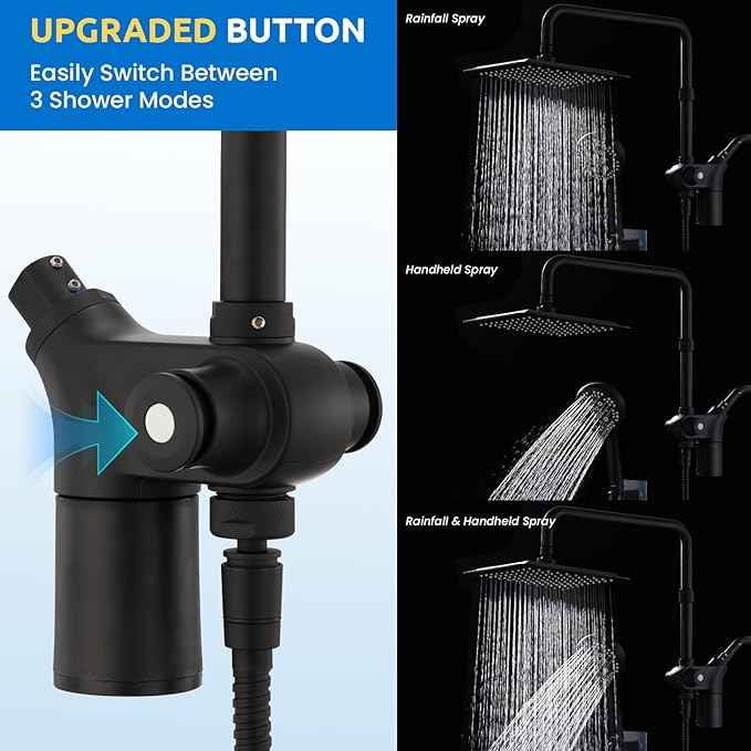 Ryamen Upgraded Dual Shower Heads Combo, 10 inch Filtered Shower Head with Handheld, 3-Way Rain Shower Head with Filters, 7 Settings Handheld Spray, High Pressure, Height Adjustable (Black)