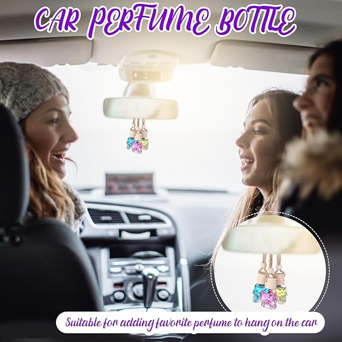 60 Pcs Hanging Car Air Freshener Car Diffuser Bottle Empty Glass Perfume Bottles Air Freshener Diffuser Bottle Pendant for Essential Oils Fragrance Aromatherapy Ornament Decor (Skull Style)