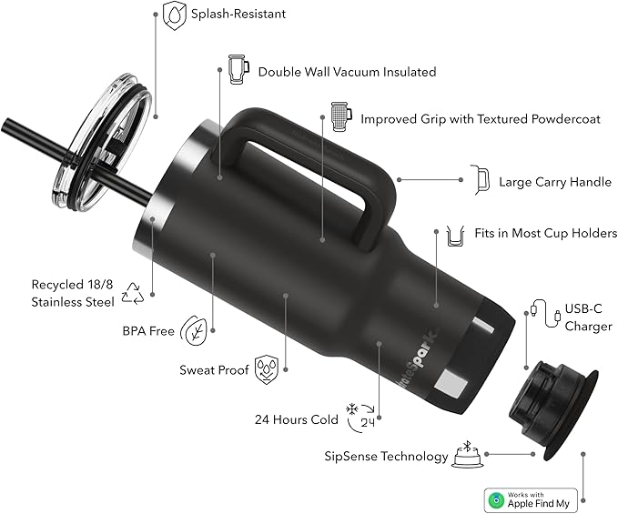 Hidrate Spark PRO 2 30oz Tumbler – Smart Hydration Tumbler with Clinically Accurate Water Tracking & Extended Battery Life - Syncs with Apple Health, Fitbit, Smart Rings & Smart Watches - Black