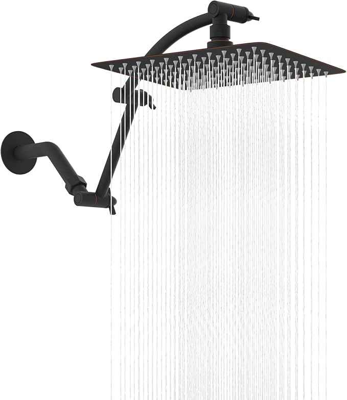 Hibbent All Metal cUPC Certified Rain Shower Head, 10'' High Pressure Rainfall Showerhead with 16" Shower Head Extension Arm, Brass Adjustable Shower Arm Extender, fixed Showerheads, Oil Rubbed Bronze