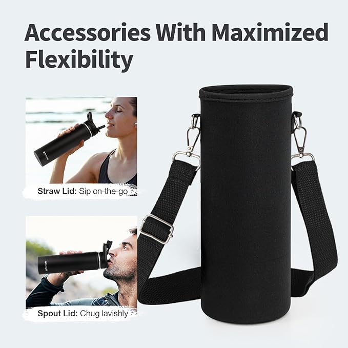 24 oz Insulated Water Bottle with Straw (Cold for 48 Hrs), Stainless Steel Triple Wall Vacuum Sports Water Jug, Leakproof Hydro Cup Flask with Paracord Handle & Straw Spout Lids & DIY Stickers