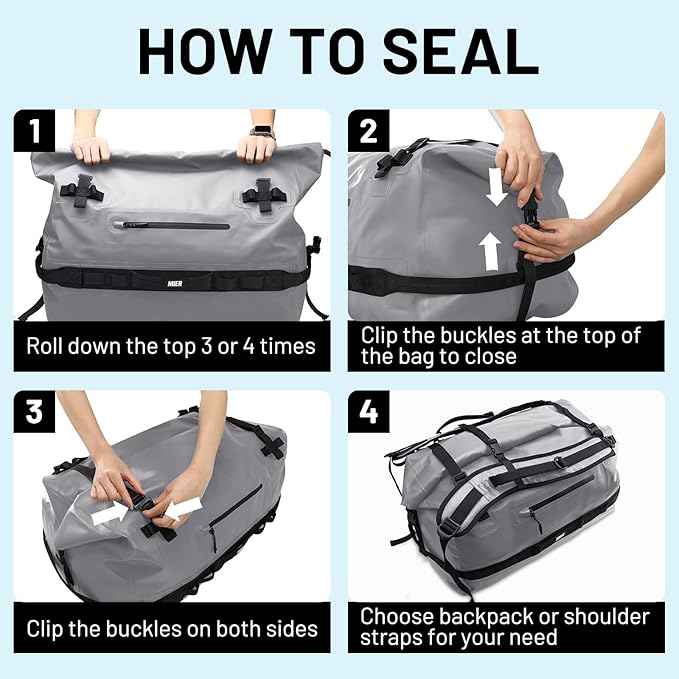 MIER Waterproof Duffel Bag Motorcycle Dry Bag Backpack Large Roll-Top Heavy Duty Dry Duffle Bags for Kayaking Camping Boating Gym Beach Cruise Ship, 60L/80L
