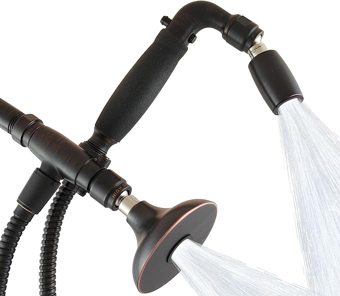 High Sierra® - Solid Lead-Free Metal 4-Way Combo HALF DOME® Fixed and Handheld Shower Head with Hose. Run Separately or Both at Full Flow - 1.5 GPM per Shower Head - Oil Rubbed Bronze Finish
