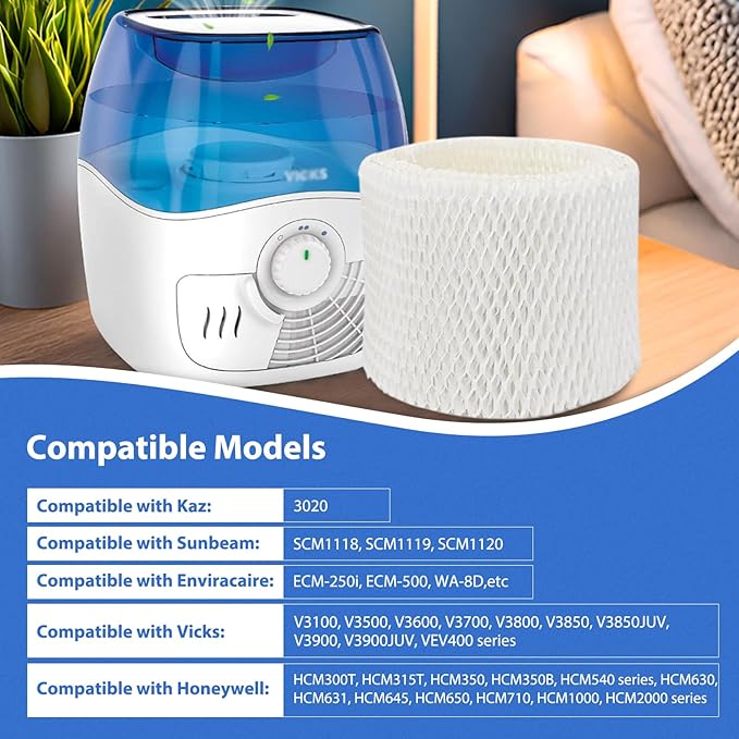 Extolife 3 Pack WF2 Humidifier Filters for Vicks Humidifier V3100 V3500 V3600 V3700 V3800 V3850 V3900, for Kaz 3020, for Honeywell HCM-350 HCM-630 HCM-300T, for Sunbeam 1118 1119, ECM-250i, ECM-500