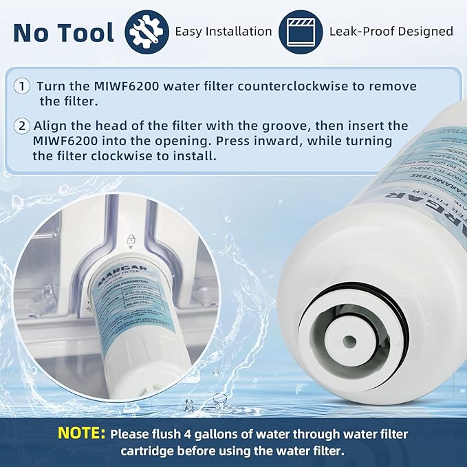MIWF6200 Water Filter, Filter Cartridge Compatible with Midea® MRS26D5AST and MRQ22D7AST Models Water Filters, MIWF6200 Water Filter Replacement for Sharp® SJWF200 Filters (3 PACK)