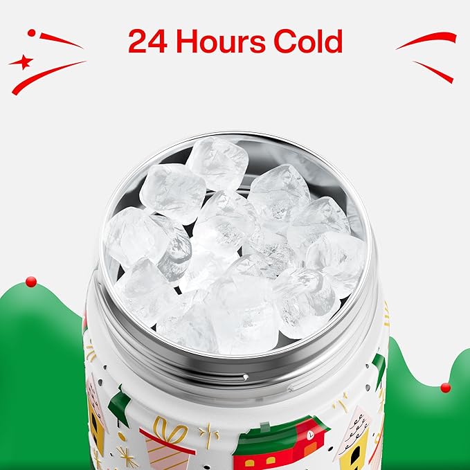 ENCOOL Christmas Insulated Water Bottle with Straw, Stainless Steel Water Bottle, Leak Proof BPA-Free, Keeps Cold for 24 Hours for Sports, Christmas Holiday Gifts for Women, 26 oz, Holiday Home