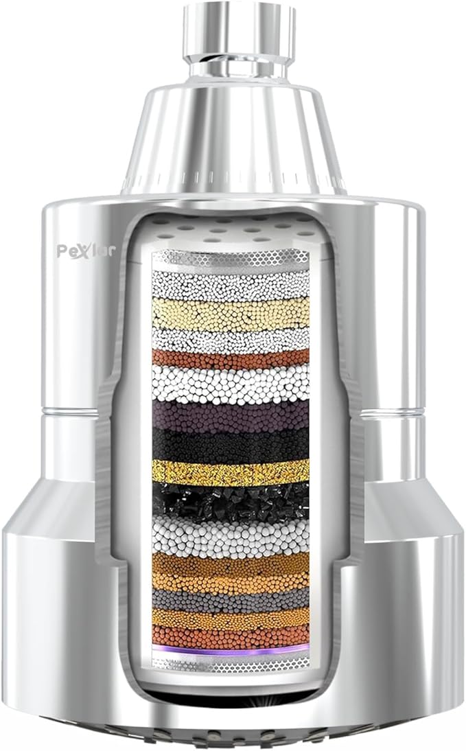 Multi Stage Shower Head Filter for Hard Water, Shower Water Filter for Removing Chlorine and Fluoride, Hard Water Shower Filter Improves on Skin, Hair and Nails, Polished Chrome - 3 Spray Mode - AquaVibe