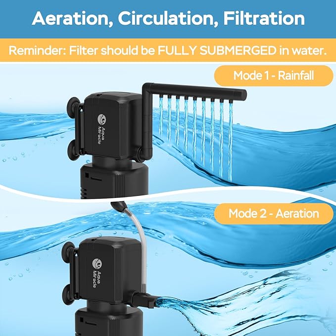 AquaMiracle Fish Tank Filter with Timer & Filter Sponge, 300GPH U - V Aquarium Filter with Aeration & Rainfall Modes, Effective Turtle Filter for Green Water Control (60-150 Gal Tank)