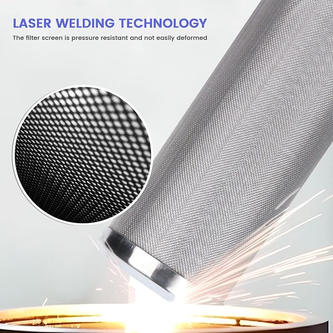 Amwater Stainless Steel Cleanable Wire Mesh Filter Cartridge 10”Length,2.5"OD(5 Micron)